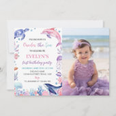 Onder het Zee Meisje Eerste Verjaardag Foto Uitnod Kaart (Voorkant)
