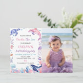 Onder het Zee Meisje Eerste Verjaardag Foto Uitnod Kaart (Staand voorkant)