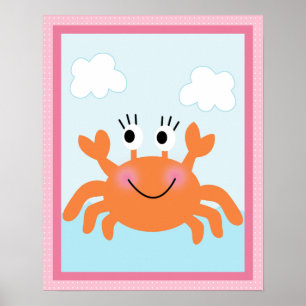 Onder het Zee/meisje/krab/roze Poster