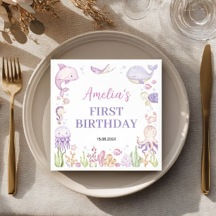 Onder het Zee Meisje Ocean Animals Kids Verjaardag Servet