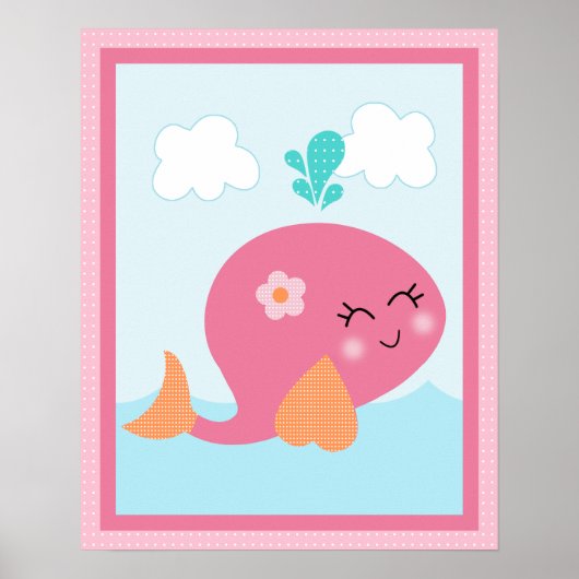 Onder het Zee/Meisje/Sealife/Roze Whale Art Poster (Voorkant)
