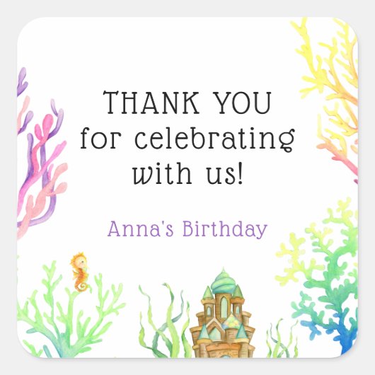 Onder het Zee Meisje Verjaardag Vierkante Sticker (Voorkant)