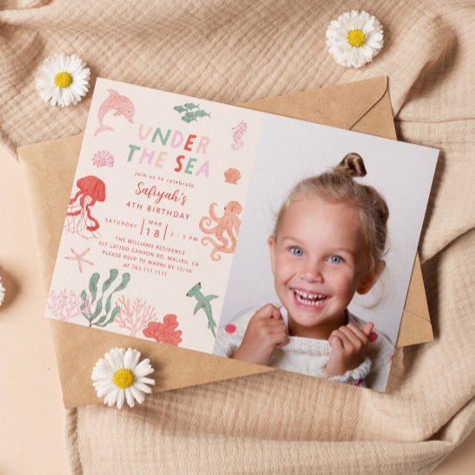Onder het Zee Meisje Verjaardagsfeest Foto Kaart
