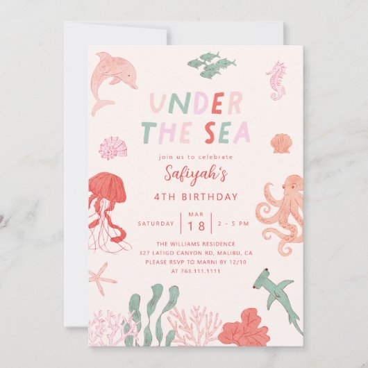 Onder het Zee meisje verjaardagsfeestje Kaart (Voorkant)