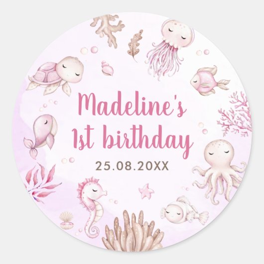 Onder het Zee meisje verjaardagsfeestje Ronde Sticker (Voorkant)
