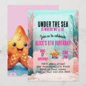 Onder het Zee Meisje Verjaardagsuitnodiging Roze Kaart (Voorkant / Achterkant)