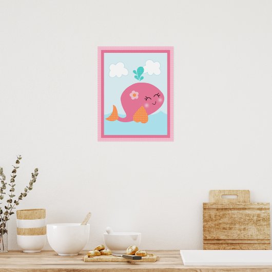 Onder het Zee/meisje/walvis/roze Poster (Keuken)