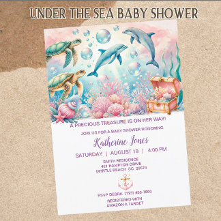 Onder het Zee Meisjes Baby shower Kaart