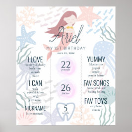 Onder het Zee Mermaid1st Birthday Milestone Poster