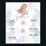 Onder het Zee Mermaid1st Birthday Milestone Poster<br><div class="desc">Deze schattige mijlpaal van 1/1 verjaardag is voorzien van een zeemeervis,  zeester,  kwallen,  schelp,  koraal en vis op een witte achtergrond. Pas uw wensen aan. In mijn winkel kun je passende producten vinden.</div>
