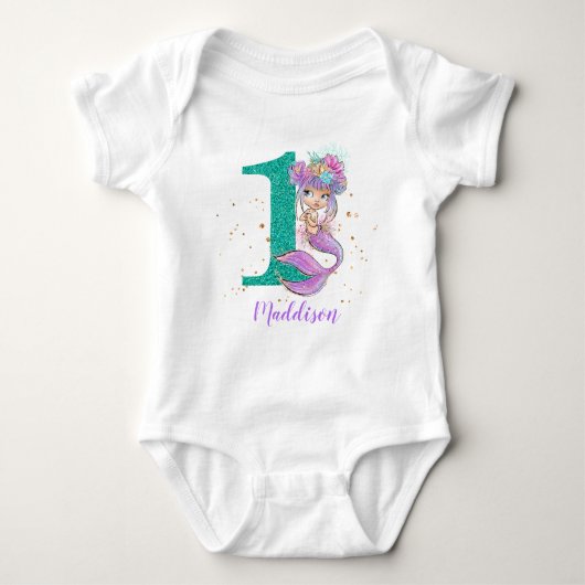 Onder het Zee Mermaid 1st Birthday Baby Bodysuit (Voorkant)