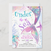 Onder het Zee Mermaid 3rd Birthday Invitation Kaart (Voorkant)