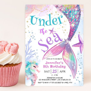 Onder het Zee Mermaid 5th Birthday Invitation Kaart