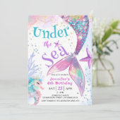 Onder het Zee Mermaid 6th Birthday Invitation Kaart (Staand voorkant)