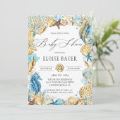 Onder het Zee Mermaid Baby shower Blue Gold Kaart (Staand voorkant)