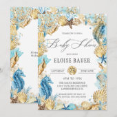 Onder het Zee Mermaid Baby shower Blue Gold Kaart (Voorkant / Achterkant)