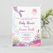 Onder het Zee Mermaid Baby shower Invitation Girl Kaart (Staand voorkant)