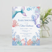 Onder het Zee Mermaid Baby shower Invitation Kaart (Staand voorkant)