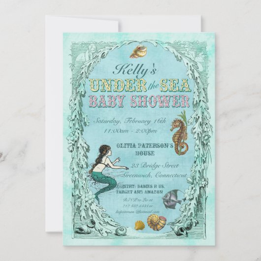 Onder het Zee Mermaid Baby shower Invitation Kaart (Voorkant)