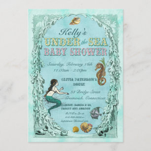 Onder het Zee Mermaid Baby shower Invitation Kaart