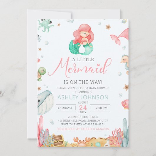 Onder het Zee Mermaid Baby shower Invitation Kaart (Voorkant)