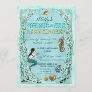 Onder het Zee Mermaid Baby shower Invitation Kaart