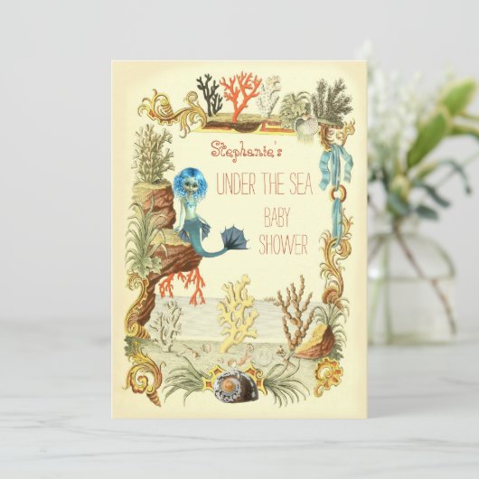 Onder het Zee Mermaid Baby shower Kaart (Staand voorkant)