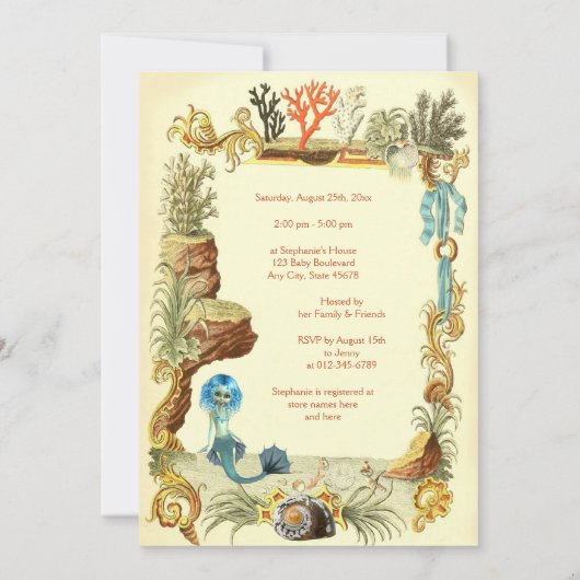 Onder het Zee Mermaid Baby shower Kaart (Achterkant)