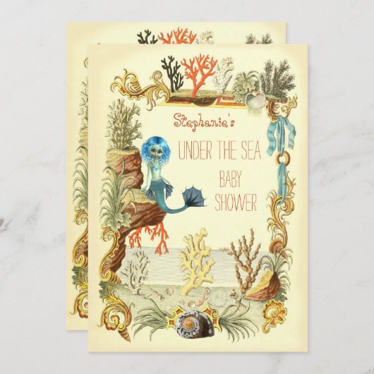 Onder het Zee Mermaid Baby shower Kaart (Voorkant / Achterkant)