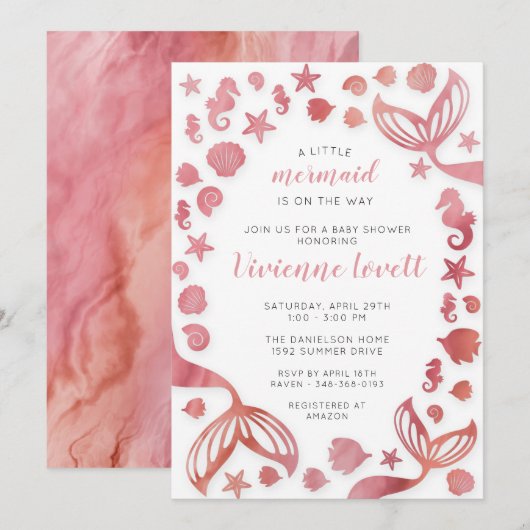 Onder het Zee Mermaid Baby shower Kaart (Voorkant / Achterkant)