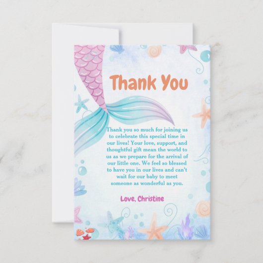 Onder het Zee Mermaid Baby shower partij Bedankkaart (Voorkant)
