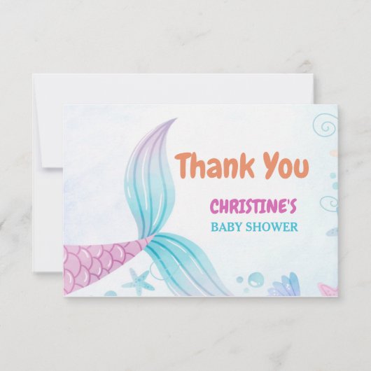 Onder het Zee Mermaid Baby shower partij Bedankkaart (Voorkant)