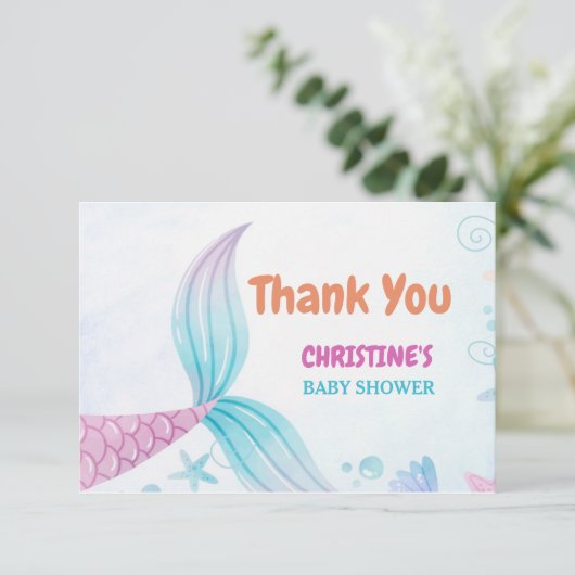 Onder het Zee Mermaid Baby shower partij Bedankkaart (Staand voorkant)