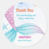 Onder het Zee Mermaid Baby shower partij Ronde Sticker (Voorkant)