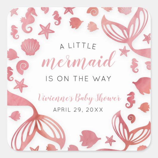 Onder het Zee Mermaid Baby shower Vierkante Sticker (Voorkant)