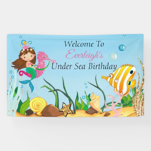Onder het Zee Mermaid Birthday Banner (Horizontaal)