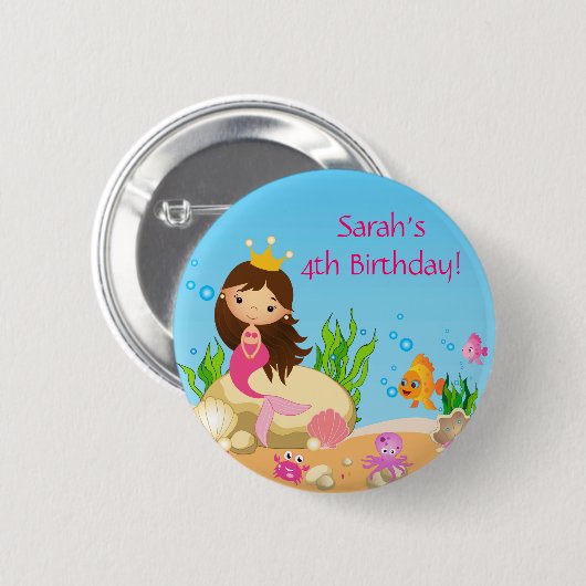 Onder het Zee Mermaid Birthday Button (Voorkant /achterkant)