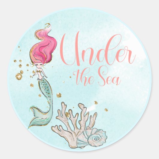 Onder het Zee Mermaid Birthday Favor Ronde Sticker (Voorkant)