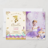 Onder het Zee Mermaid Birthday Invitation Gold Kaart (Voorkant)