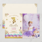Onder het Zee Mermaid Birthday Invitation Gold Kaart (Voorkant / Achterkant)