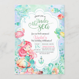 Onder het Zee Mermaid Birthday Invitation Kaart