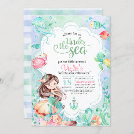 Onder het Zee Mermaid Birthday Invitation Kaart