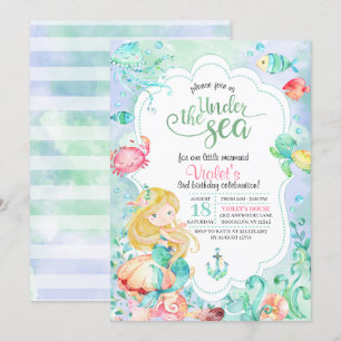 Onder het Zee Mermaid Birthday Invitation Kaart