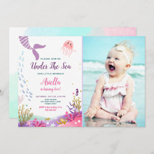 Onder het Zee Mermaid Birthday Invitation Paars Kaart
