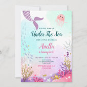 Onder het Zee Mermaid Birthday Invitation Paars Kaart (Voorkant)