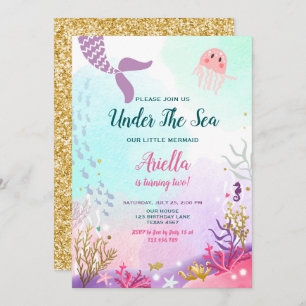 Onder het Zee Mermaid Birthday Invitation Paars Kaart