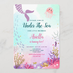 Onder het Zee Mermaid Birthday Invitation Paars Kaart