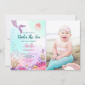 Onder het Zee Mermaid Birthday Invitation Paars Kaart (Voorkant)
