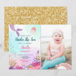 Onder het Zee Mermaid Birthday Invitation Paars Kaart