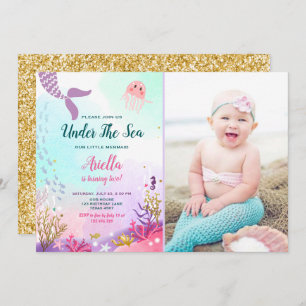 Onder het Zee Mermaid Birthday Invitation Paars Kaart